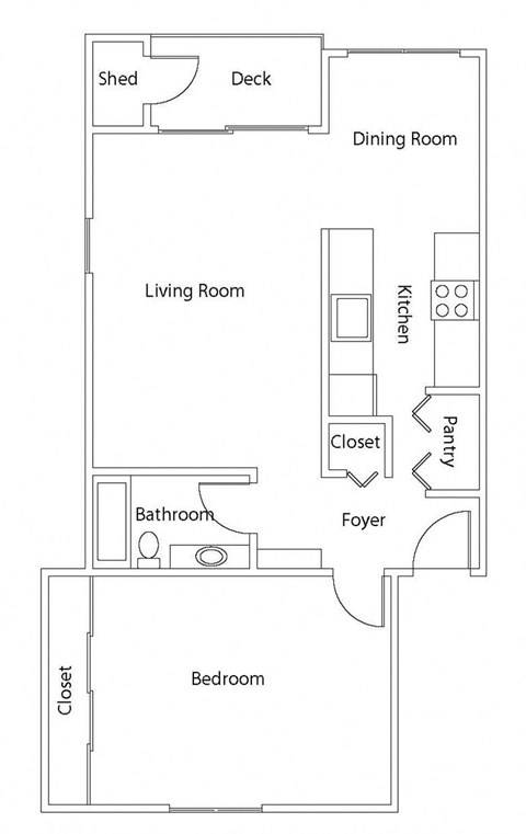 Floor plan for 1 bed, 1 bath, 850 sqft